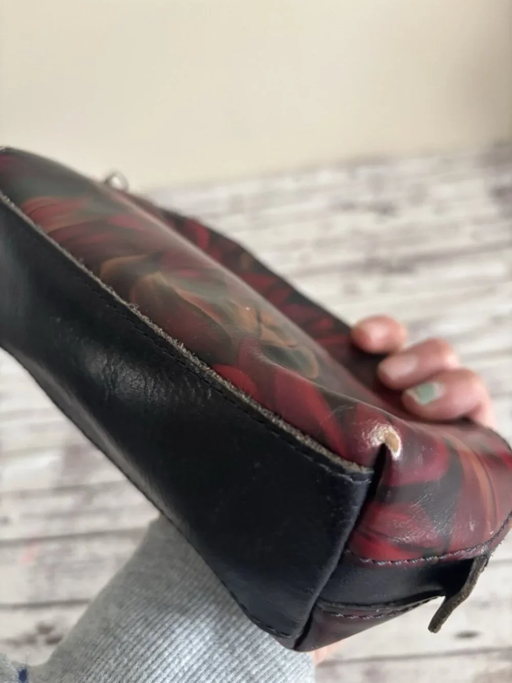 Patricia Nash Leather Rustic Mums Capriana Zip Cosmetic Bag Suede Interior